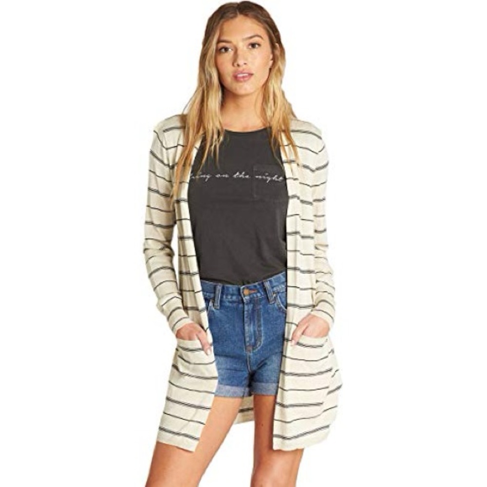 Unbranded | Striped Beige and Black Open cocoon Cardigan with pockets